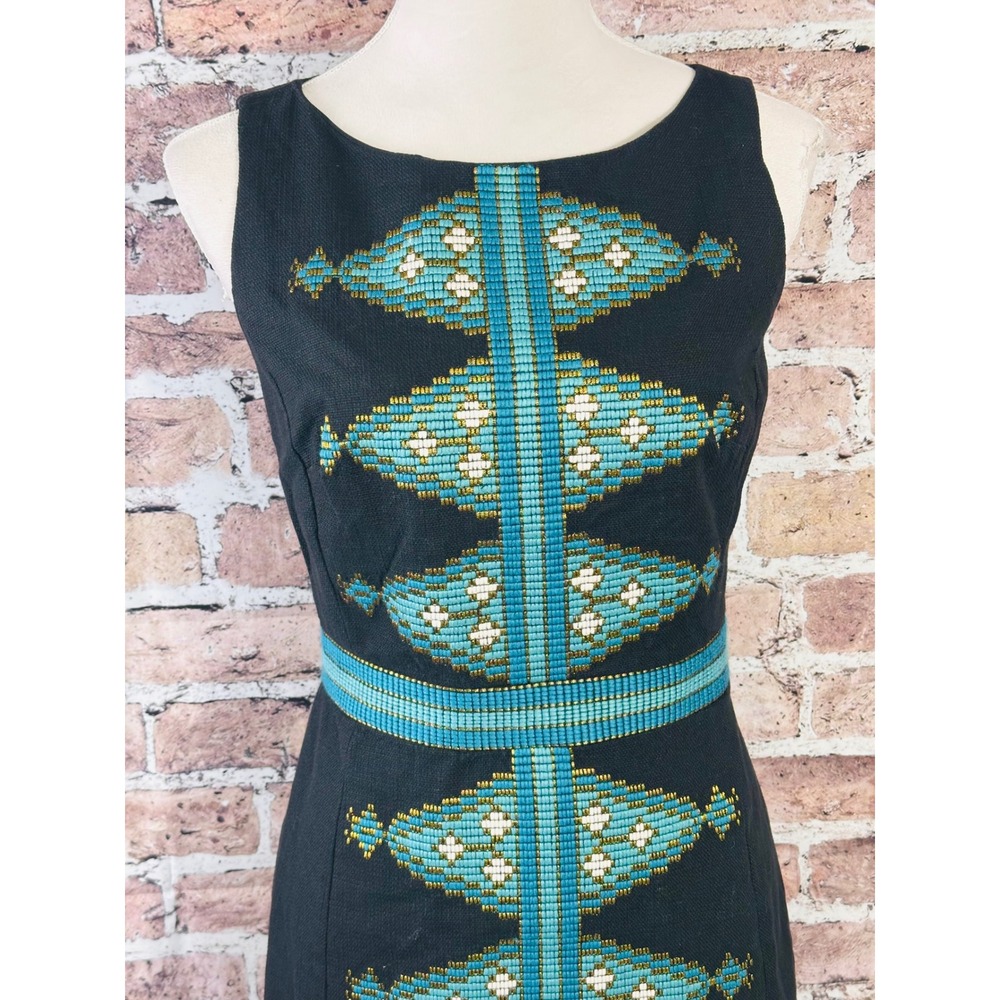Beth‎ Bowley Black Beaded Geometric Sheath Dress Sleeveless Size 4 Flawed - Picture 7 of 16